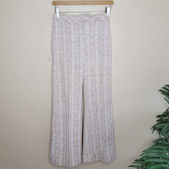 Vintage Douglas Marc | Tan Marled & White Striped Wide Leg Cuffed Pants Trousers - Picture 7 of 9